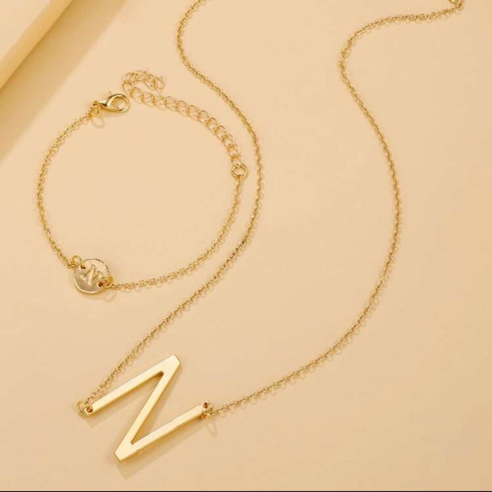 Initial necklace and bracelet set